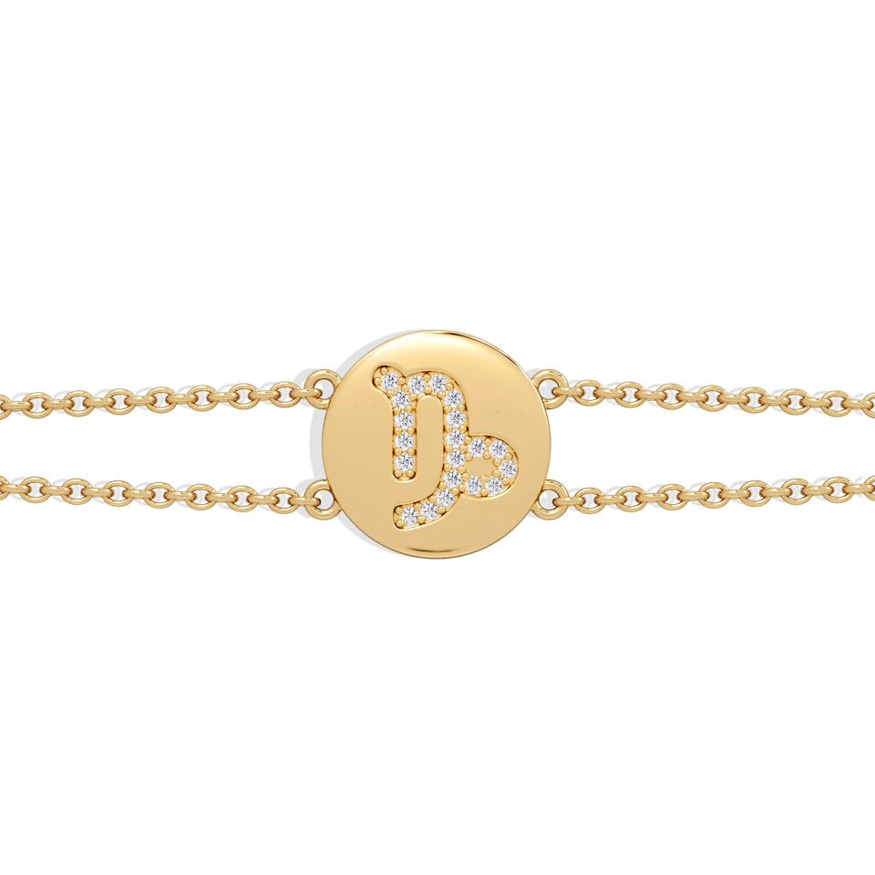 Astrology Capricorn 0.07ct Lab Grown Diamond Adjustable Medallion Bracelet 18K Gold Vermeil