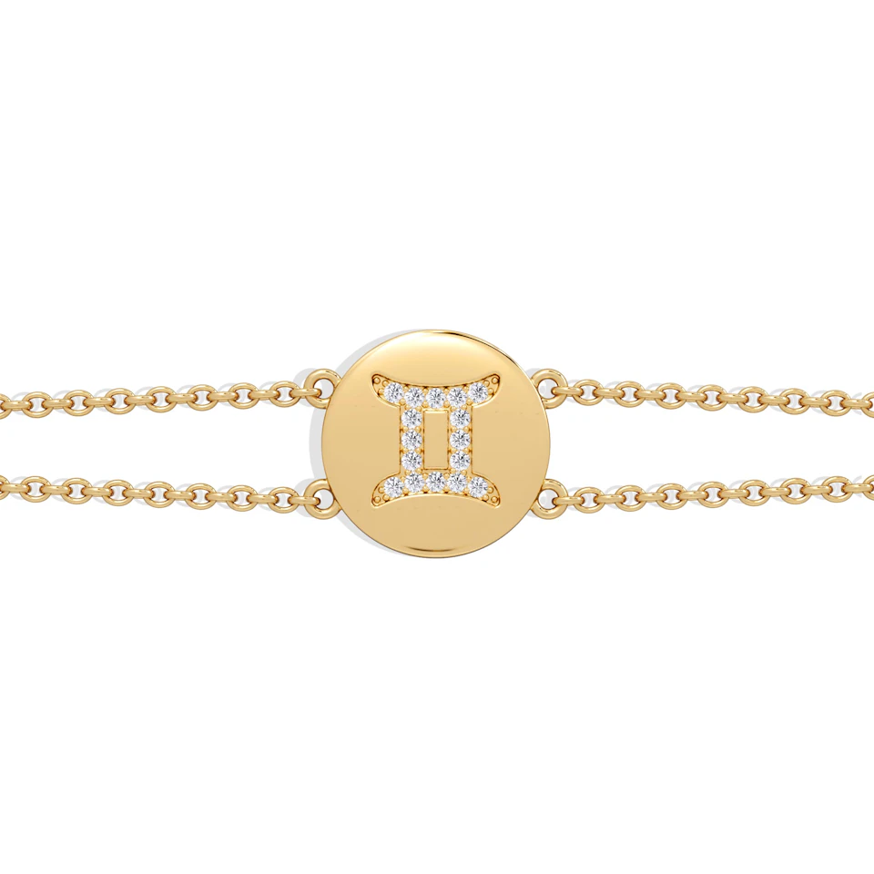 Astrology Gemini 0.07ct Lab Grown Diamond Adjustable Medallion Bracelet 18K Gold Vermeil