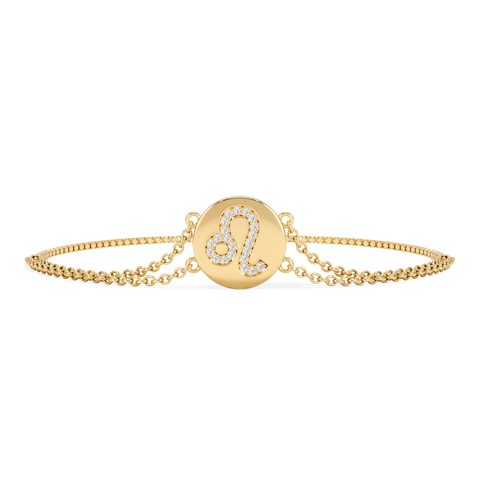 Astrology Leo 0.07ct Lab Grown Diamond AAdjustable Medallion Bracelet 18K Gold Vermeil