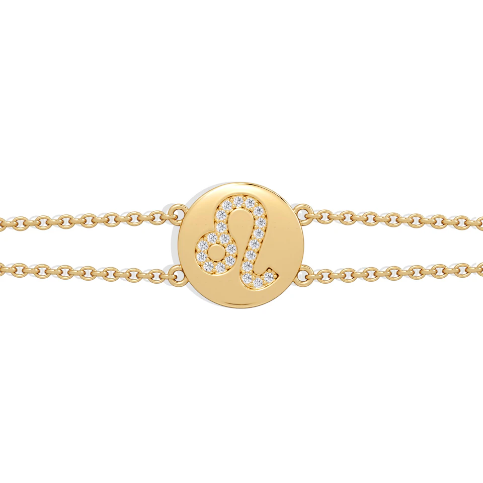 Astrology Leo 0.07ct Lab Grown Diamond AAdjustable Medallion Bracelet 18K Gold Vermeil
