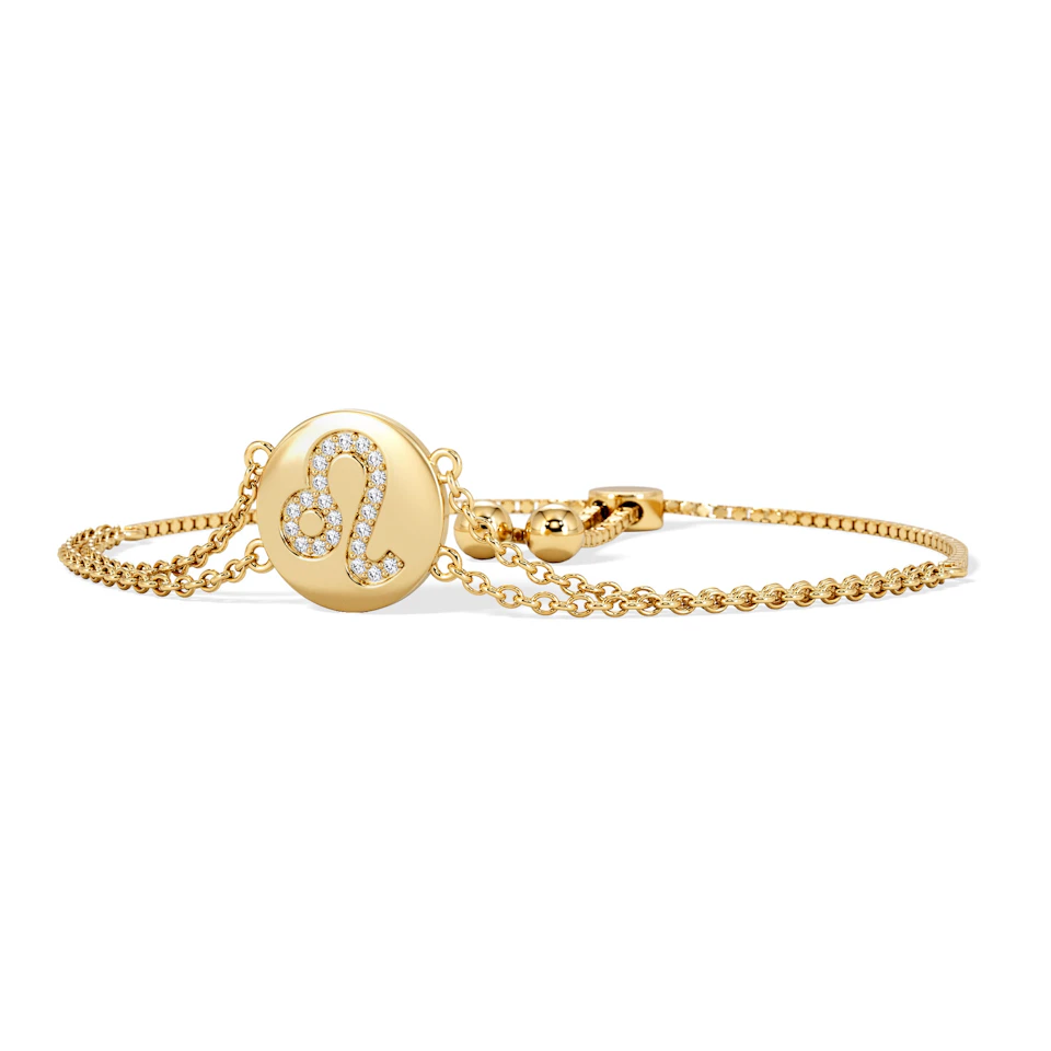 Astrology Leo 0.07ct Lab Grown Diamond AAdjustable Medallion Bracelet 18K Gold Vermeil