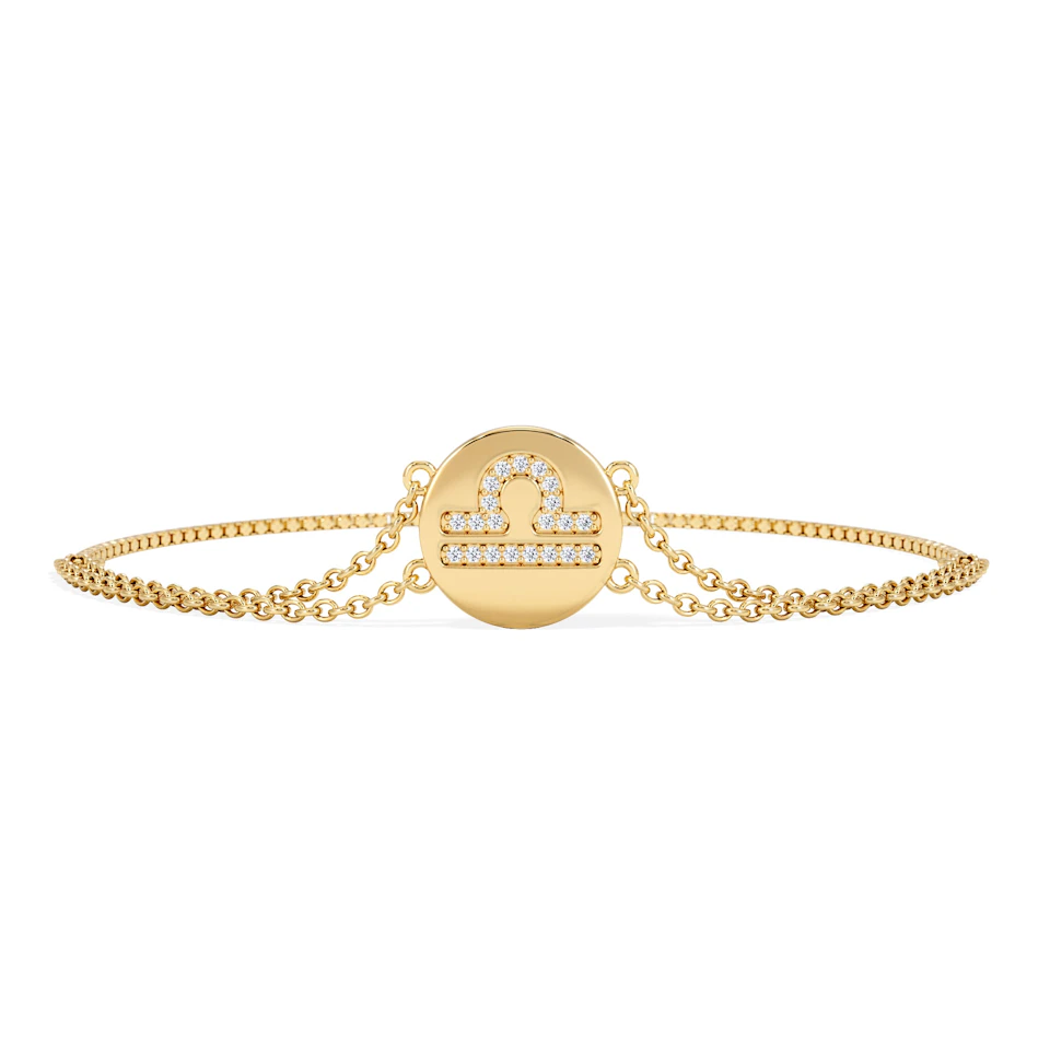 Astrology Libra 0.07ct Lab Grown Diamond Adjustable Medallion Bracelet 18K Gold Vermeil