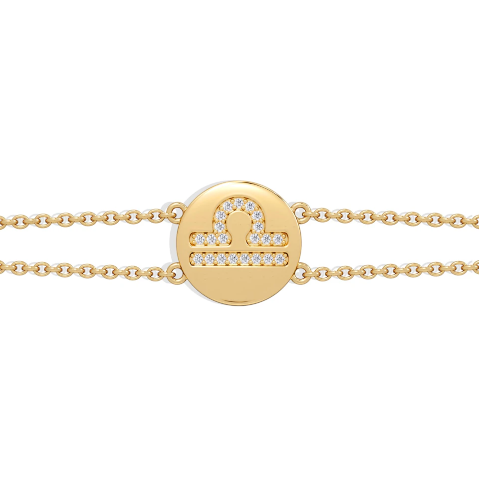 Astrology Libra 0.07ct Lab Grown Diamond Adjustable Medallion Bracelet 18K Gold Vermeil