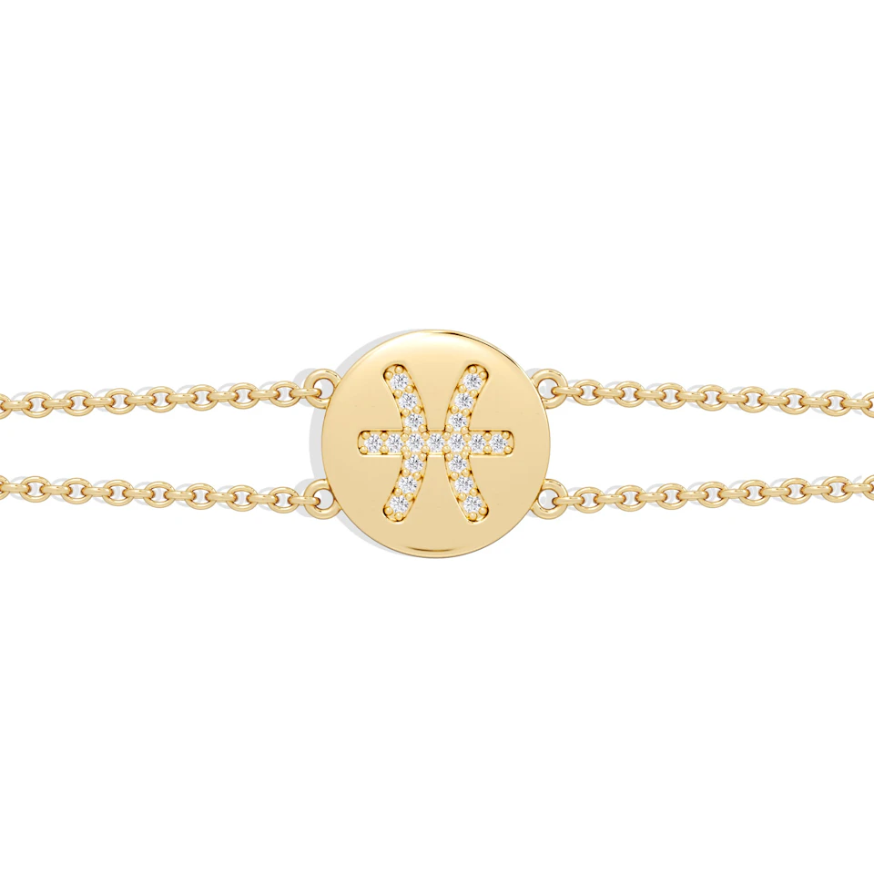 Astrology Pisces 0.07ct Lab Grown Diamond Adjustable Medallion Bracelet 18K Gold Vermeil
