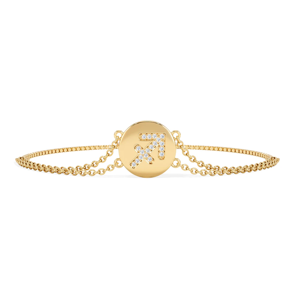 Astrology Sagittarius 0.07ct Lab Grown Diamond Adjustable Medallion Bracelet 18K Gold Vermeil