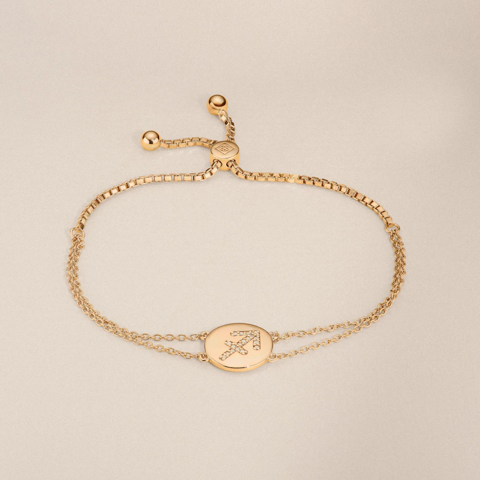 Astrology Sagittarius 0.07ct Lab Grown Diamond Adjustable Medallion Bracelet 18K Gold Vermeil