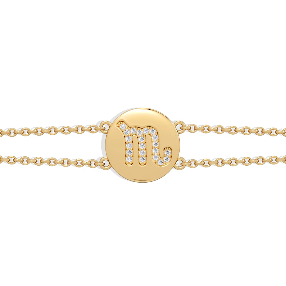 Astrology Scorpio 0.07ct Lab Grown Diamond Adjustable Medallion Bracelet 18K Gold Vermeil