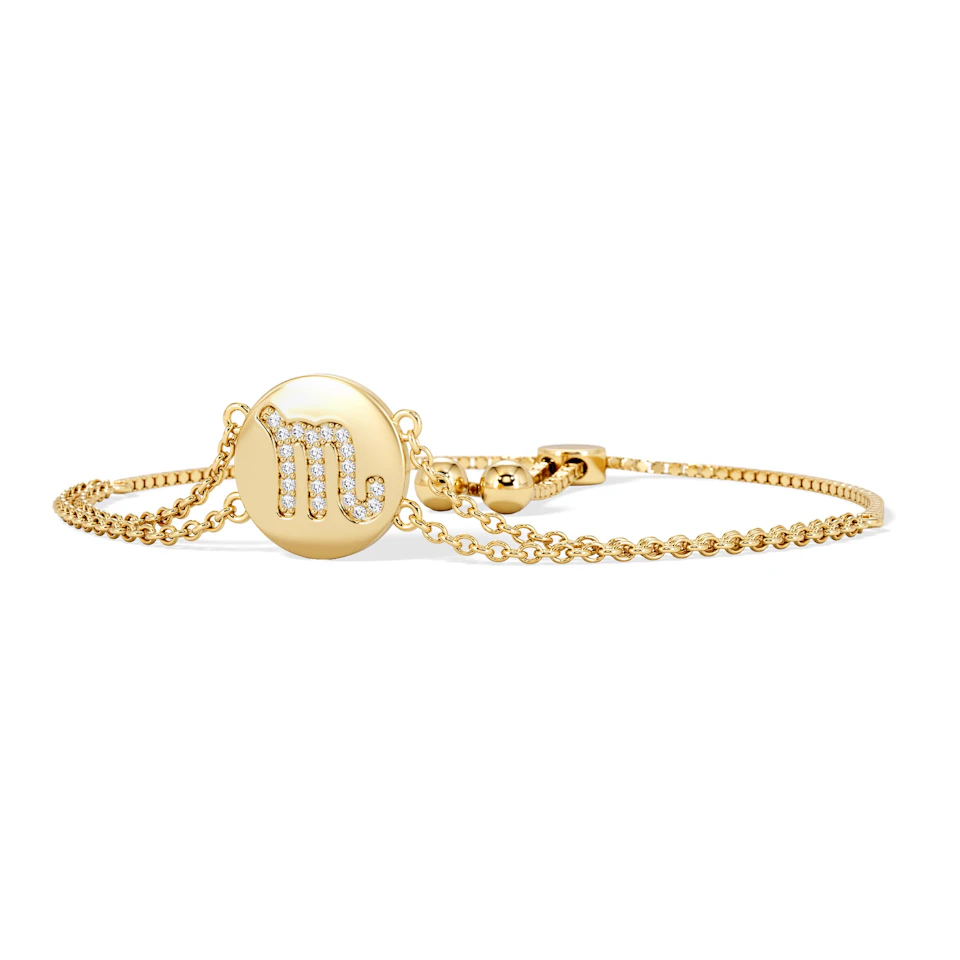 Astrology Scorpio 0.07ct Lab Grown Diamond Adjustable Medallion Bracelet 18K Gold Vermeil