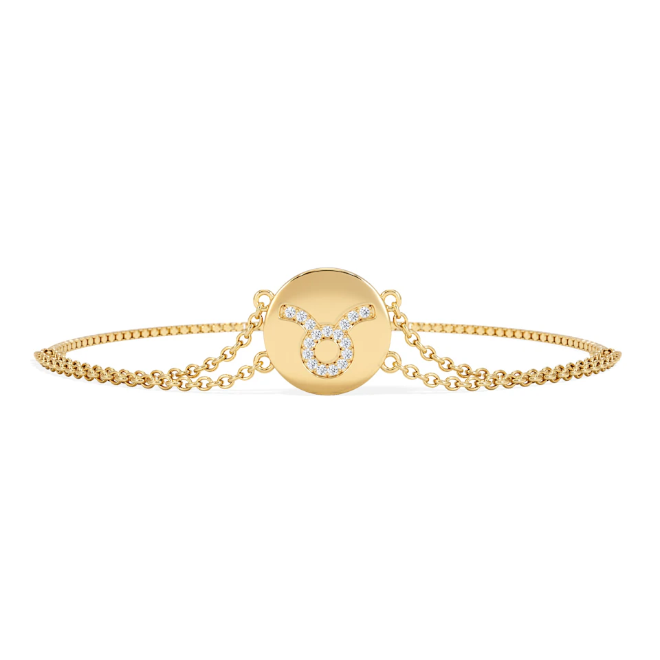 Astrology Taurus 0.07ct Lab Grown Diamond Adjustable Medallion Bracelet 18K Gold Vermeil