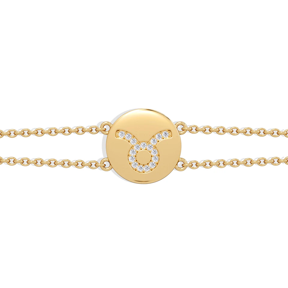 Astrology Taurus 0.07ct Lab Grown Diamond Adjustable Medallion Bracelet 18K Gold Vermeil