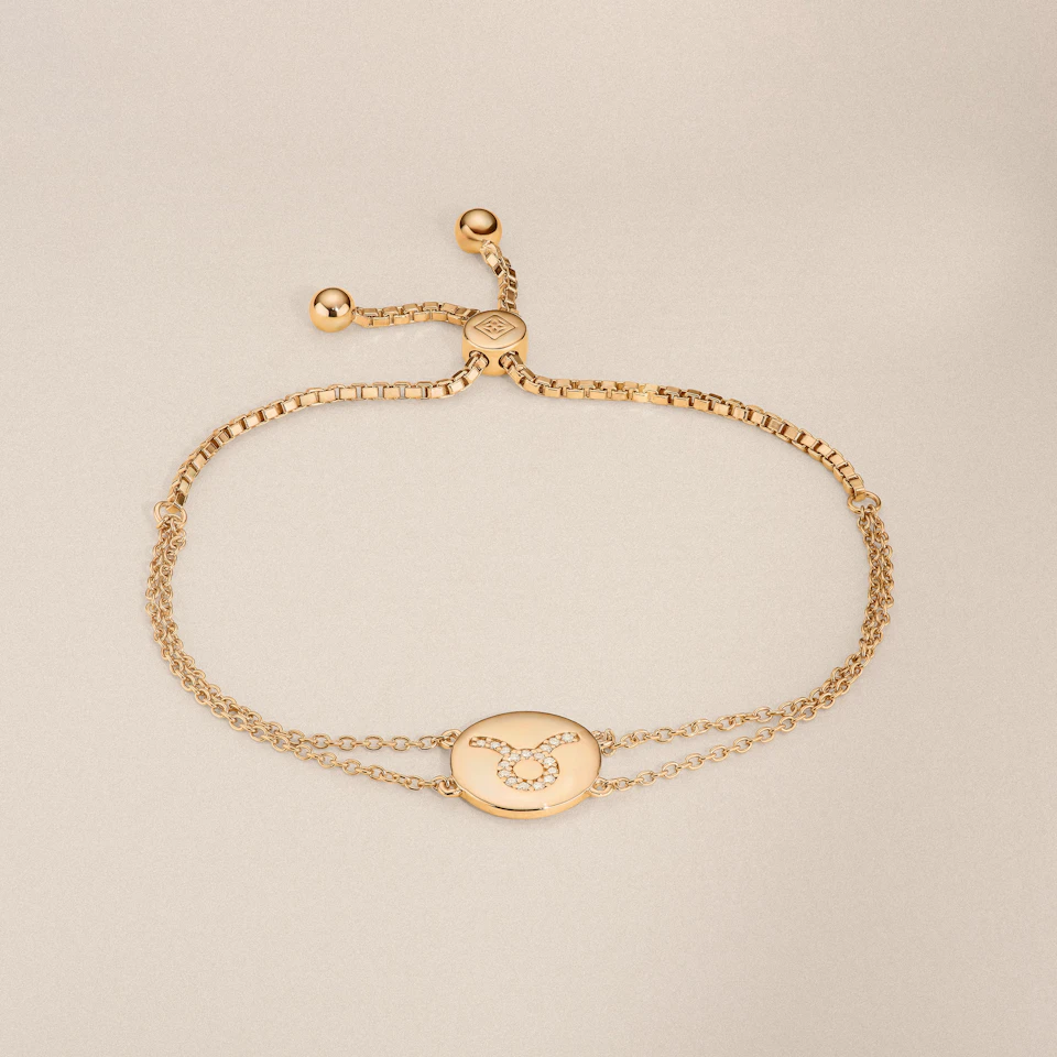 Astrology Taurus 0.07ct Lab Grown Diamond Adjustable Medallion Bracelet 18K Gold Vermeil