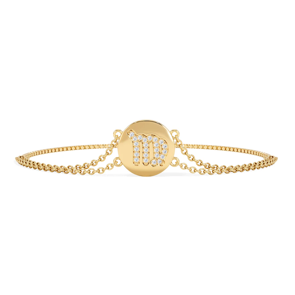 Astrology Virgo 0.07ct Lab Grown Diamond Adjustable Medallion Bracelet 18K Gold Vermeil