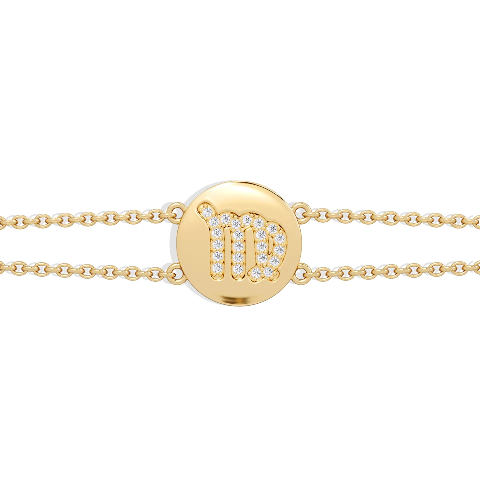 Astrology Virgo 0.07ct Lab Grown Diamond Adjustable Medallion Bracelet 18K Gold Vermeil