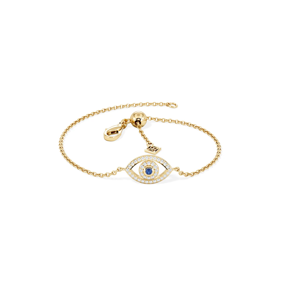 Evil Eye 0.21ct Sapphire Lab Diamond Adjustable Bracelet in 18K Gold Vermeil
