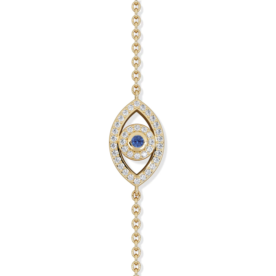 Evil Eye 0.21ct Sapphire Lab Diamond Adjustable Bracelet in 18K Gold Vermeil