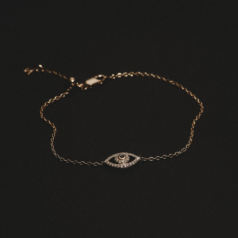 Evil Eye 0.21ct Sapphire Lab Diamond Adjustable Bracelet in 18K Gold Vermeil