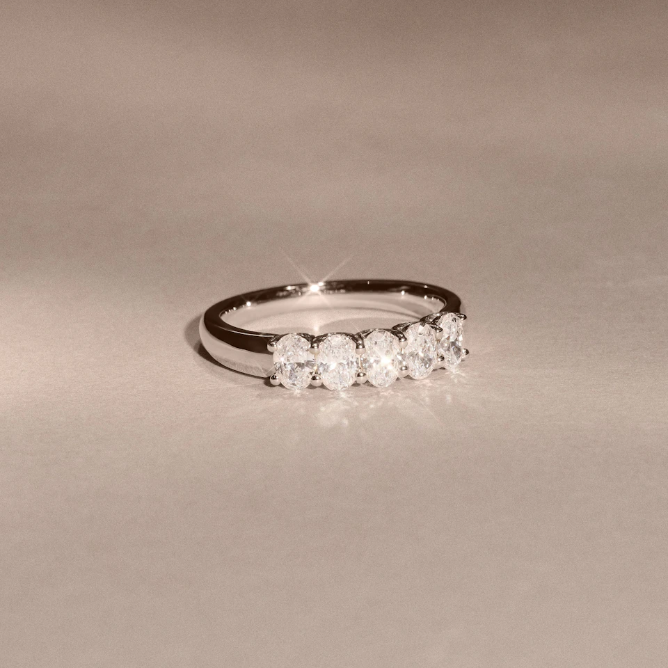 Unity 1.00ct Oval Cut Lab Diamond 5 Stone Ring in Platinum