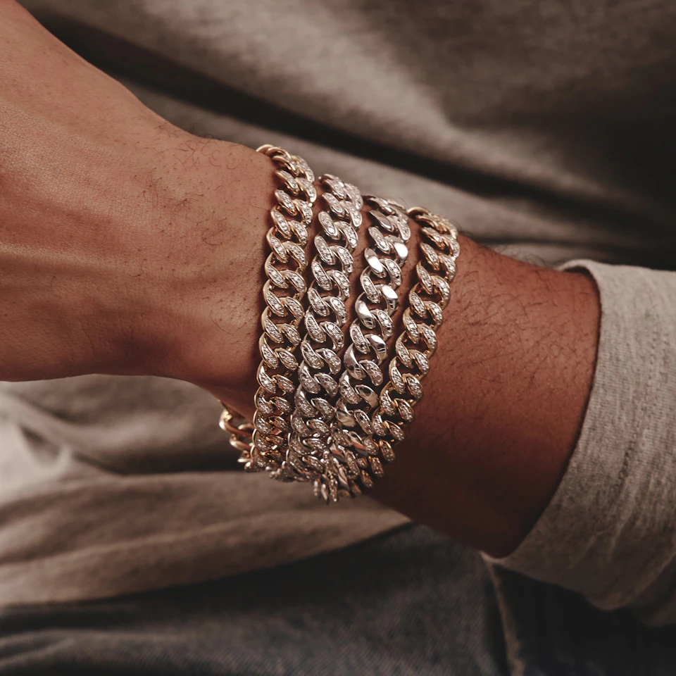 1.20CT Mens Lab Diamond Cuban Link Bracelet in Sterling Silver
