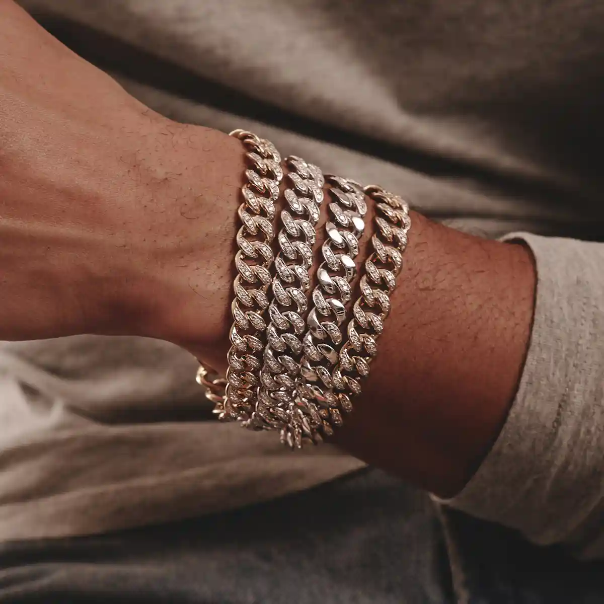 1.20CT Mens Lab Diamond Cuban Havana Link Bracelet in Sterling Silver