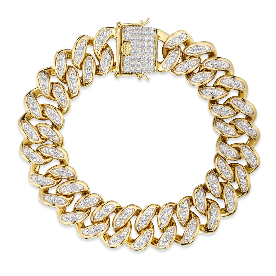 8.25 Inch Havana Cuban Men Lab Diamond Bracelet 3.50ct Cuban Lab Diamond Set in 18K Gold Vermeil
