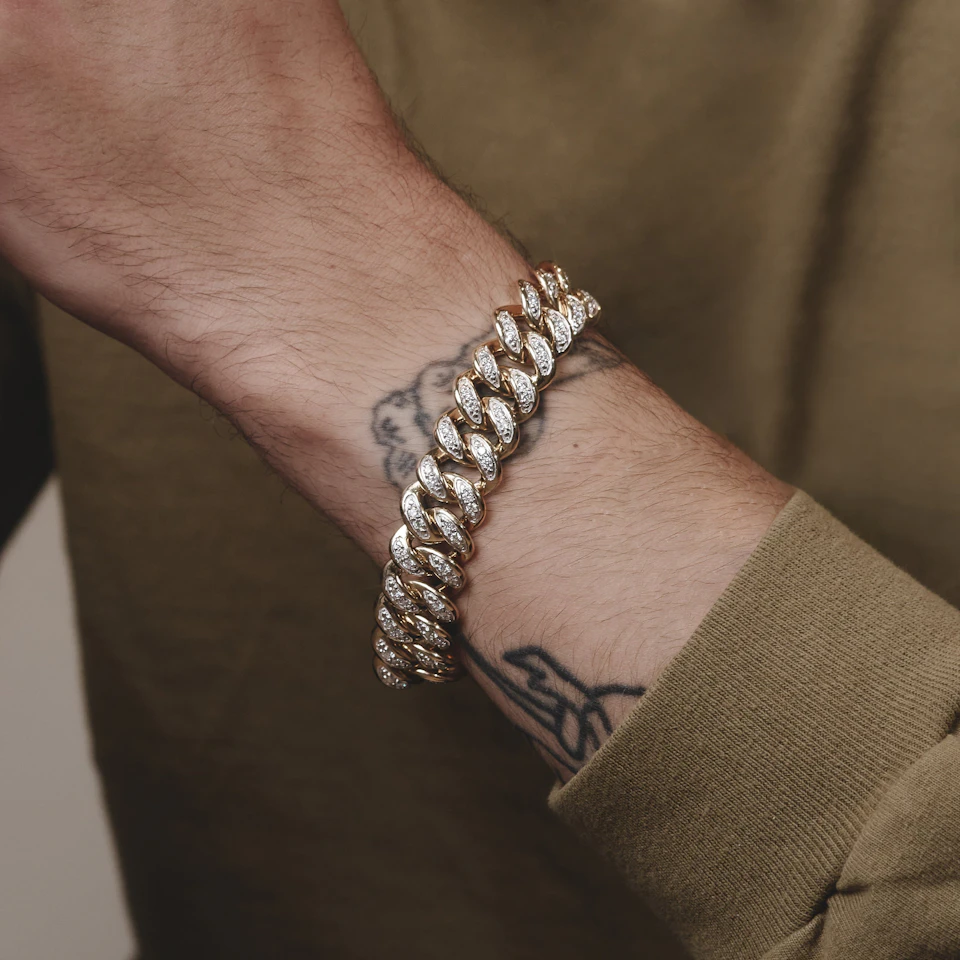 8.25 Inch Havana Cuban Men Lab Diamond Bracelet 3.50ct Cuban Lab Diamond Set in 18K Gold Vermeil
