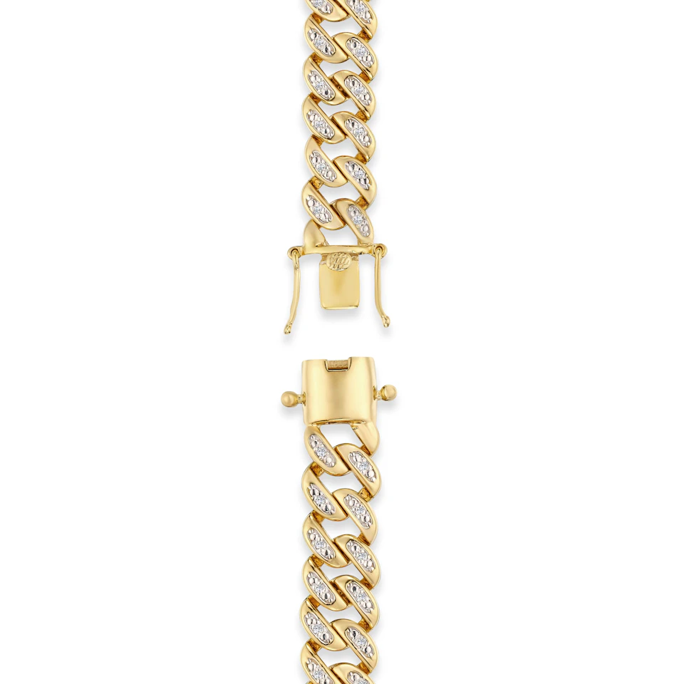 8.25 Inch Havana Cuban Men Lab Diamond Bracelet 0.50ct Cuban Lab Diamond Set in 18K Gold Vermeil