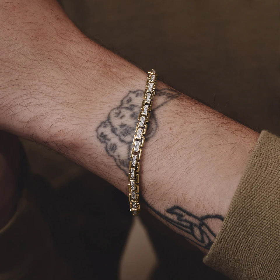 8 Inch Havana Lab Men Diamond Box Set Bracelet 0.85ct in 18K Gold Vermeil