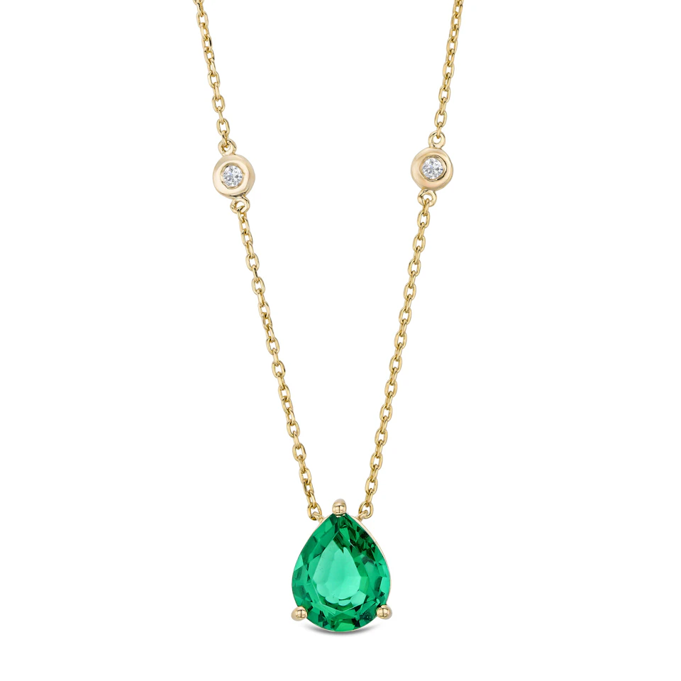 Astra 2.40ct Lab Emerald and Diamond Solitaire Pear Cut Necklace in 18K Gold Vermeil