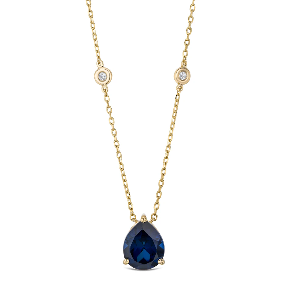 Astra 3.20ct Lab Sapphire and Diamond Solitaire Pear Cut Necklace in 18K Gold Vermeil