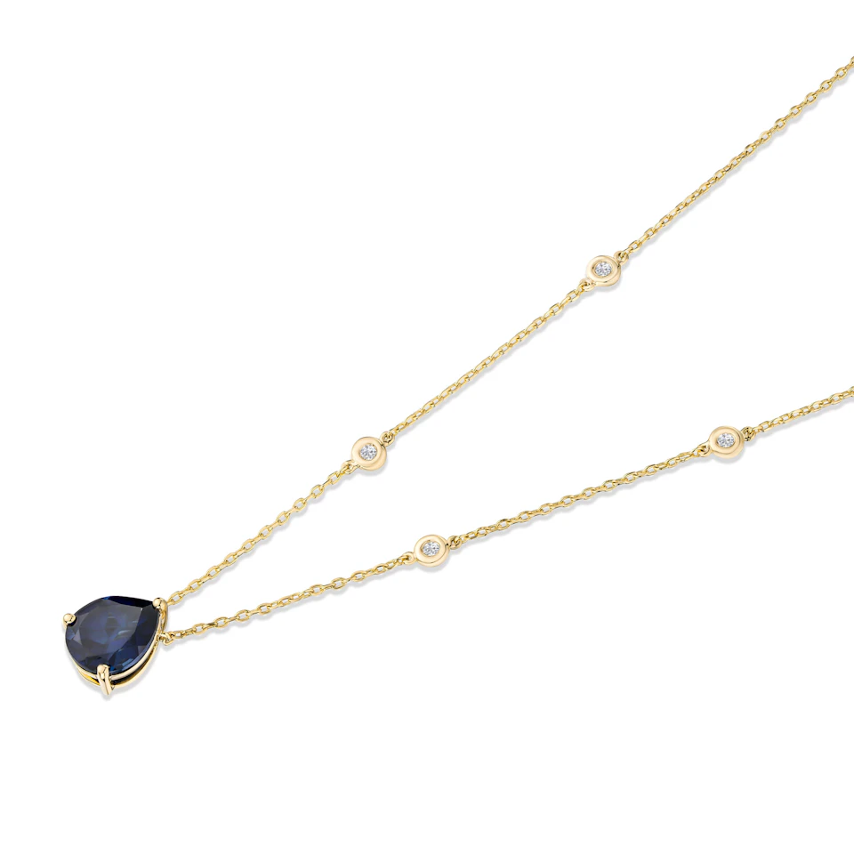 Astra 3.20ct Lab Sapphire and Diamond Solitaire Pear Cut Necklace in 18K Gold Vermeil