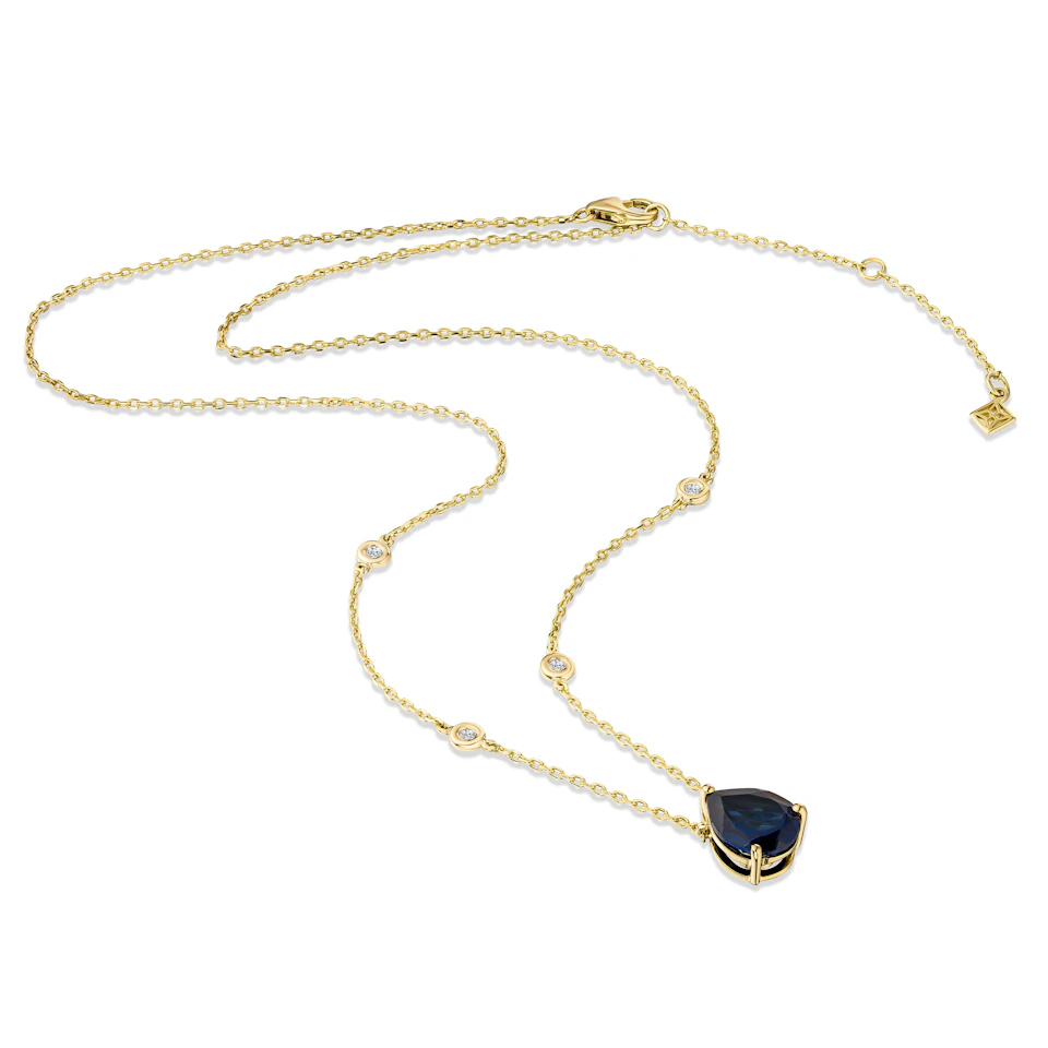 Astra 3.20ct Lab Sapphire and Diamond Solitaire Pear Cut Necklace in 18K Gold Vermeil