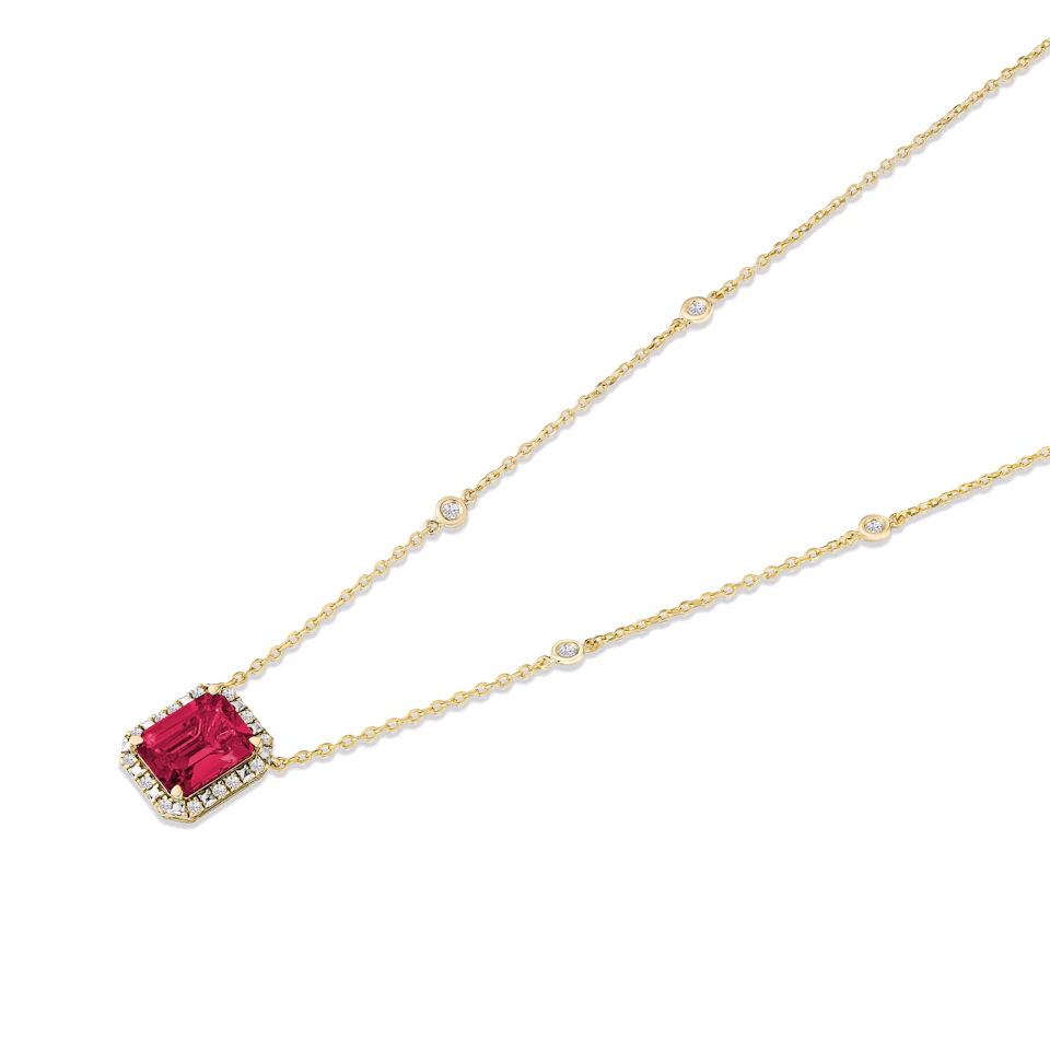 Astra 1.80ct Lab Ruby and Diamond Halo Octagon Cut Necklace in 18K Gold Vermeil