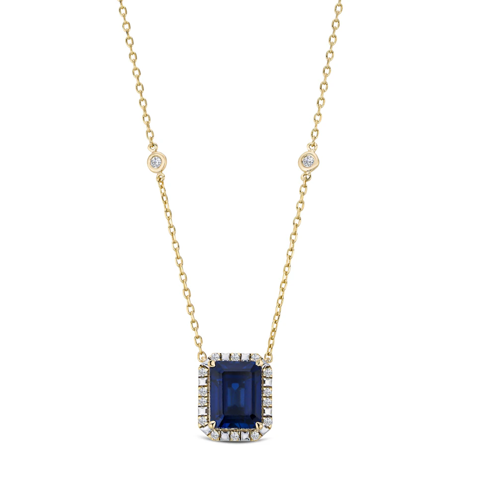 Astra 2.00ct Lab Sapphire and Diamond Halo Octagon Cut Necklace in 18K Gold Vermeil