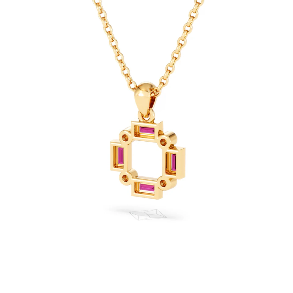 Forme 0.48ct Baguette Cut Lab Ruby Pendant Necklace in 18K Gold Vermeil