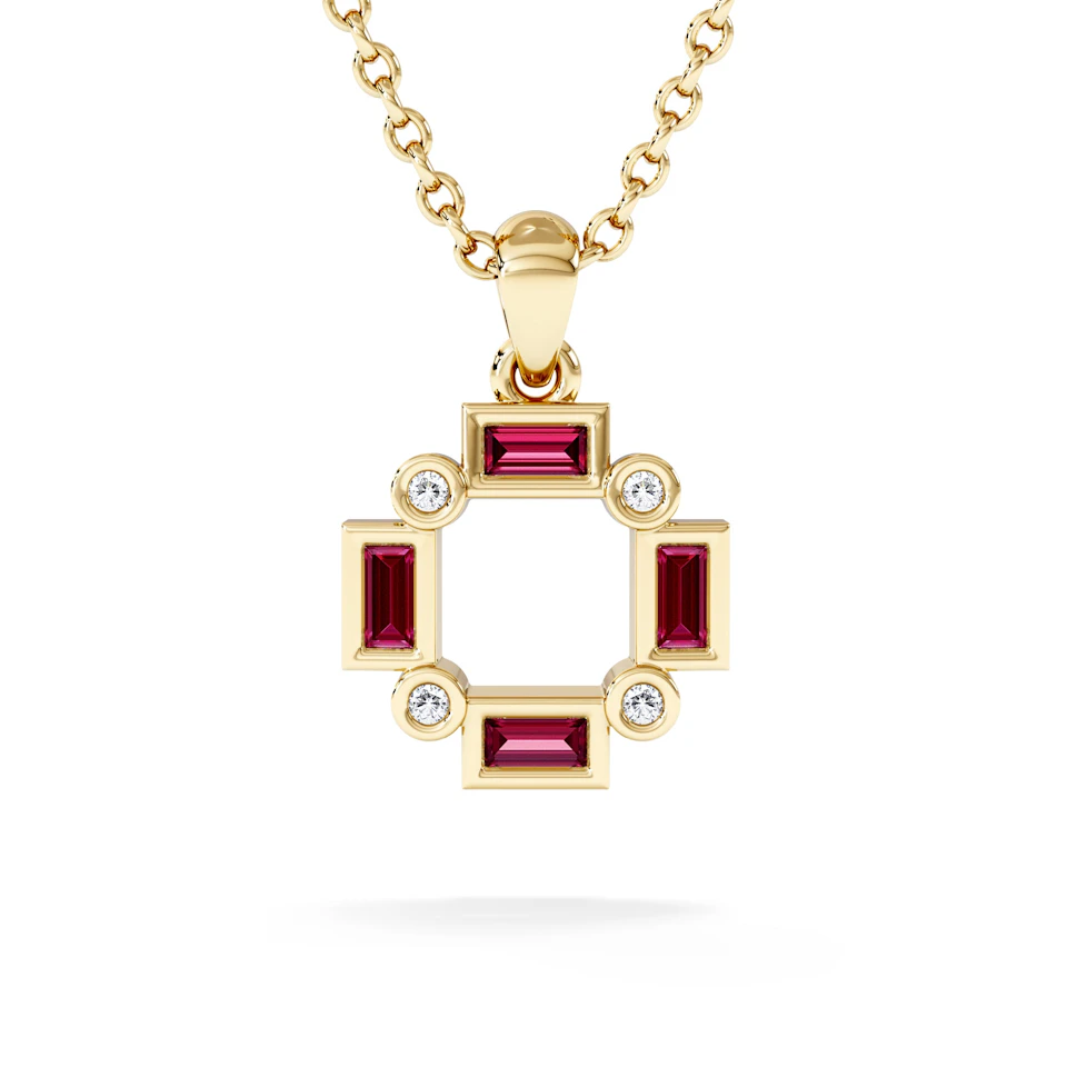 Forme 0.48ct Baguette Cut Lab Ruby Pendant Necklace in 18K Gold Vermeil