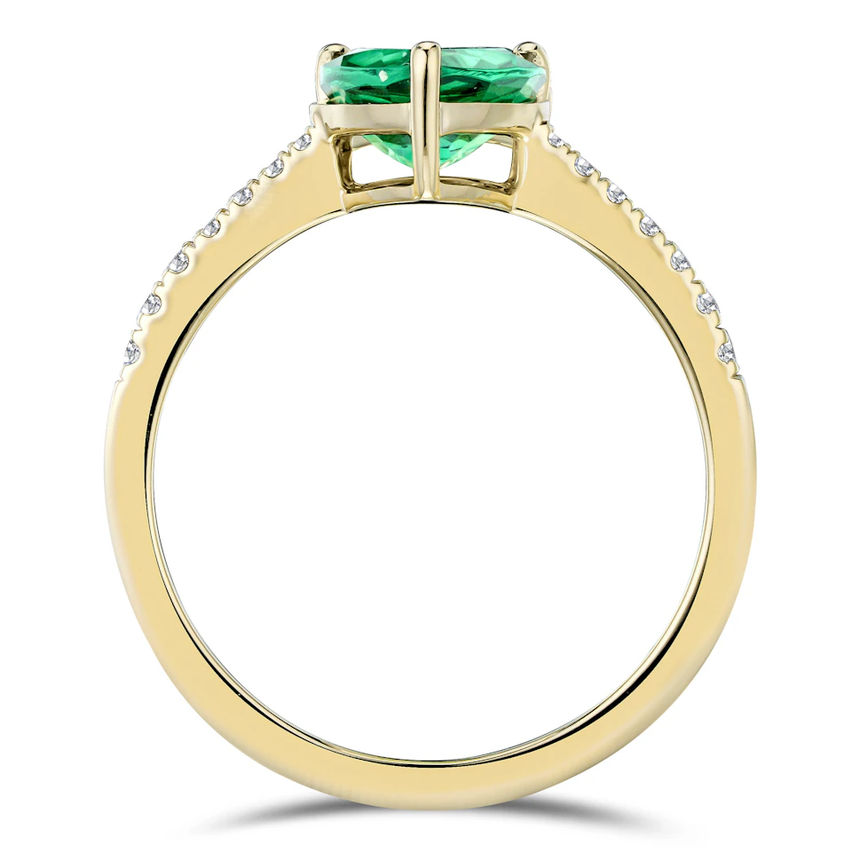 Astra 2.30ct Lab Emerald and Diamond Shoulder Set Pear Cut Ring in 18K Gold Vermeil