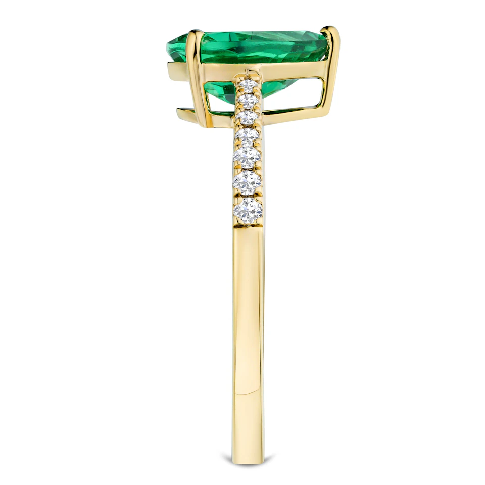 Astra 2.30ct Lab Emerald and Diamond Shoulder Set Pear Cut Ring in 18K Gold Vermeil