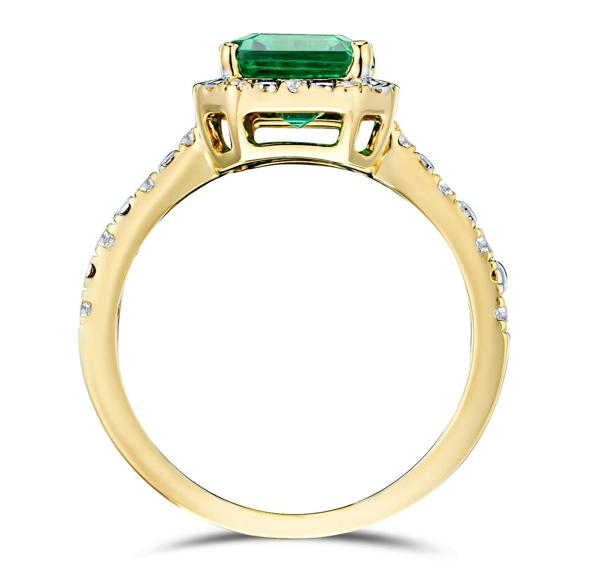 Astra 1.50ct Lab Emerald and Diamond Halo Shoulder Set Octagon Cut Ring in 18K Gold Vermeil