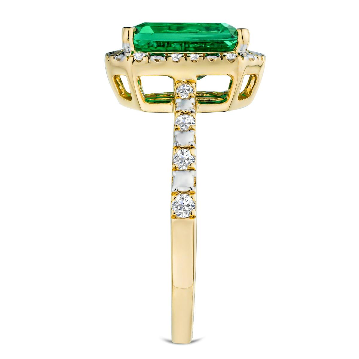 Astra 1.50ct Lab Emerald and Diamond Halo Shoulder Set Octagon Cut Ring in 18K Gold Vermeil