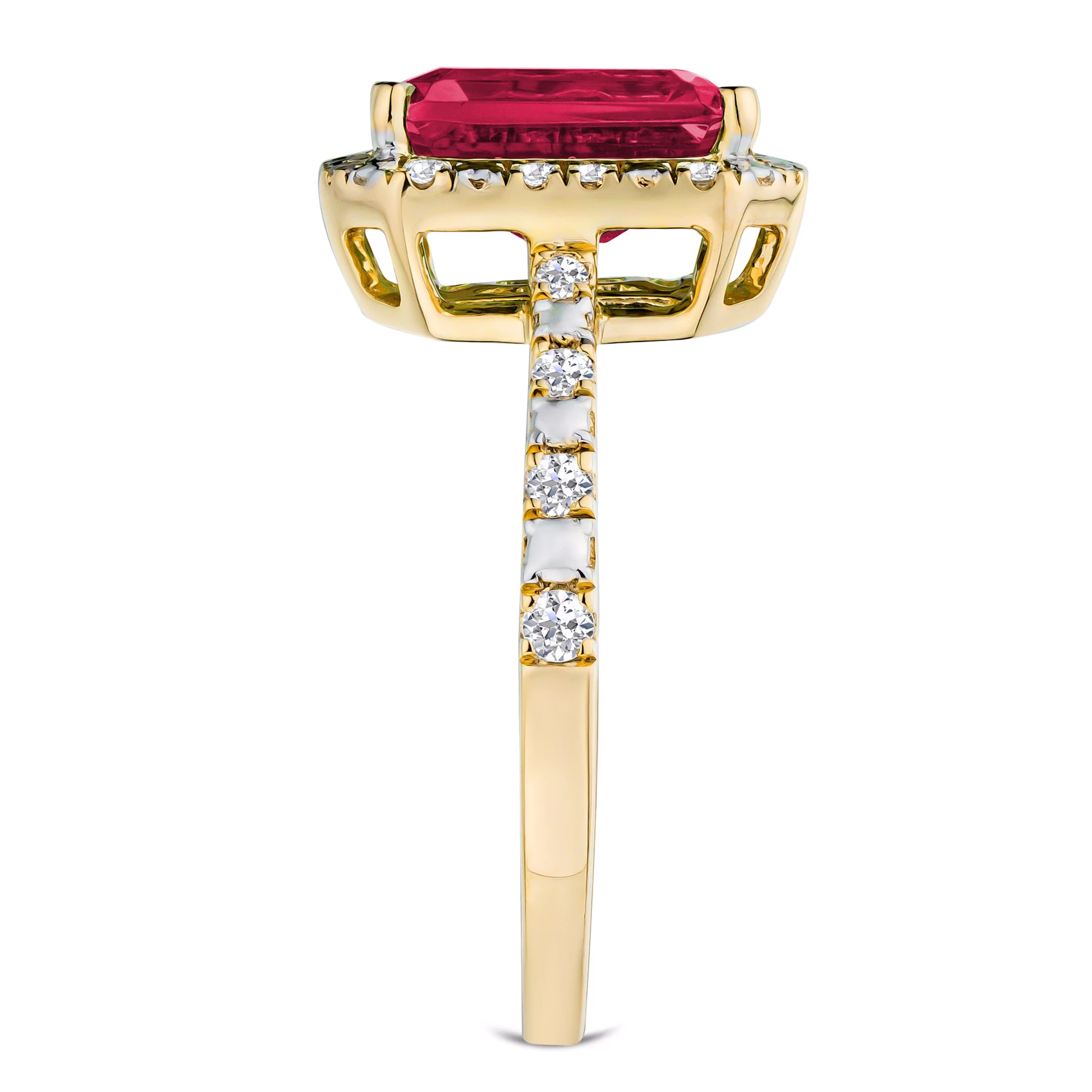 Astra Ruby Astra 1.90ct Lab Ruby and Diamond Halo Shoulder Set Octagon Cut Ring i ...