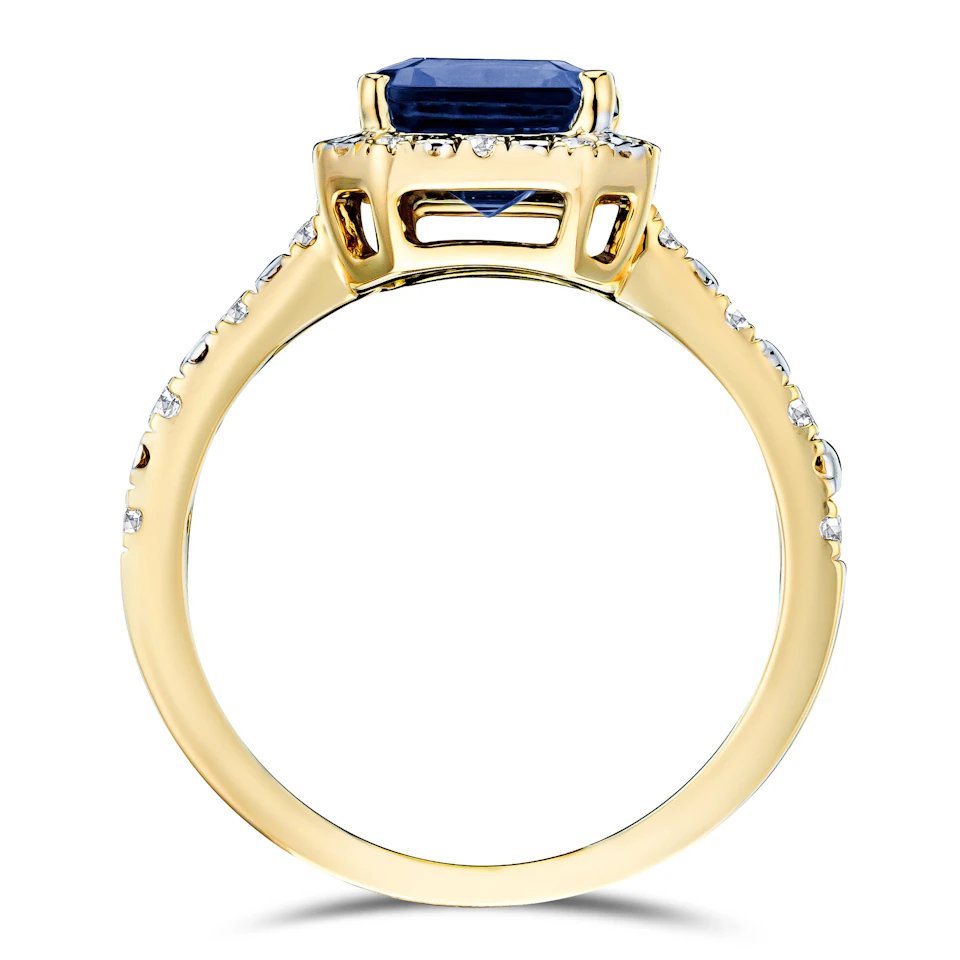 Astra 1.90ct Lab Sapphire Halo Shoulder Set Octagon Cut Ring in 18K Gold Vermeil