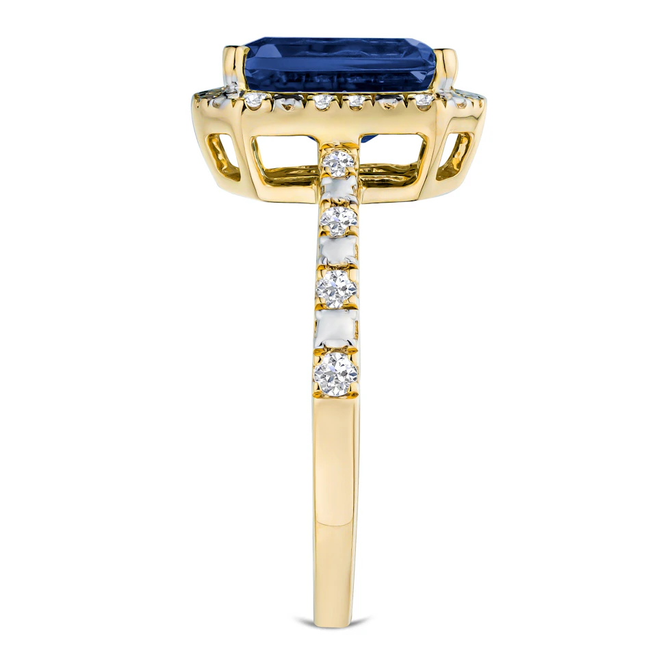 Astra 1.90ct Lab Sapphire Halo Shoulder Set Octagon Cut Ring in 18K Gold Vermeil
