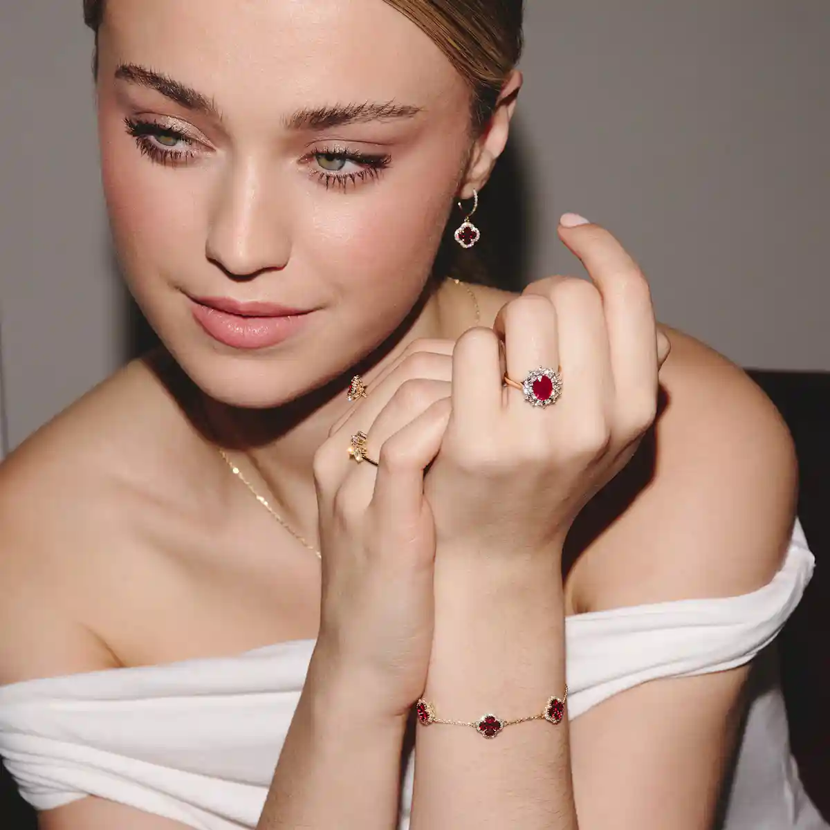 Ruby 2.40ct And Diamond 1.00ct Cluster Ring in 18K White Gold