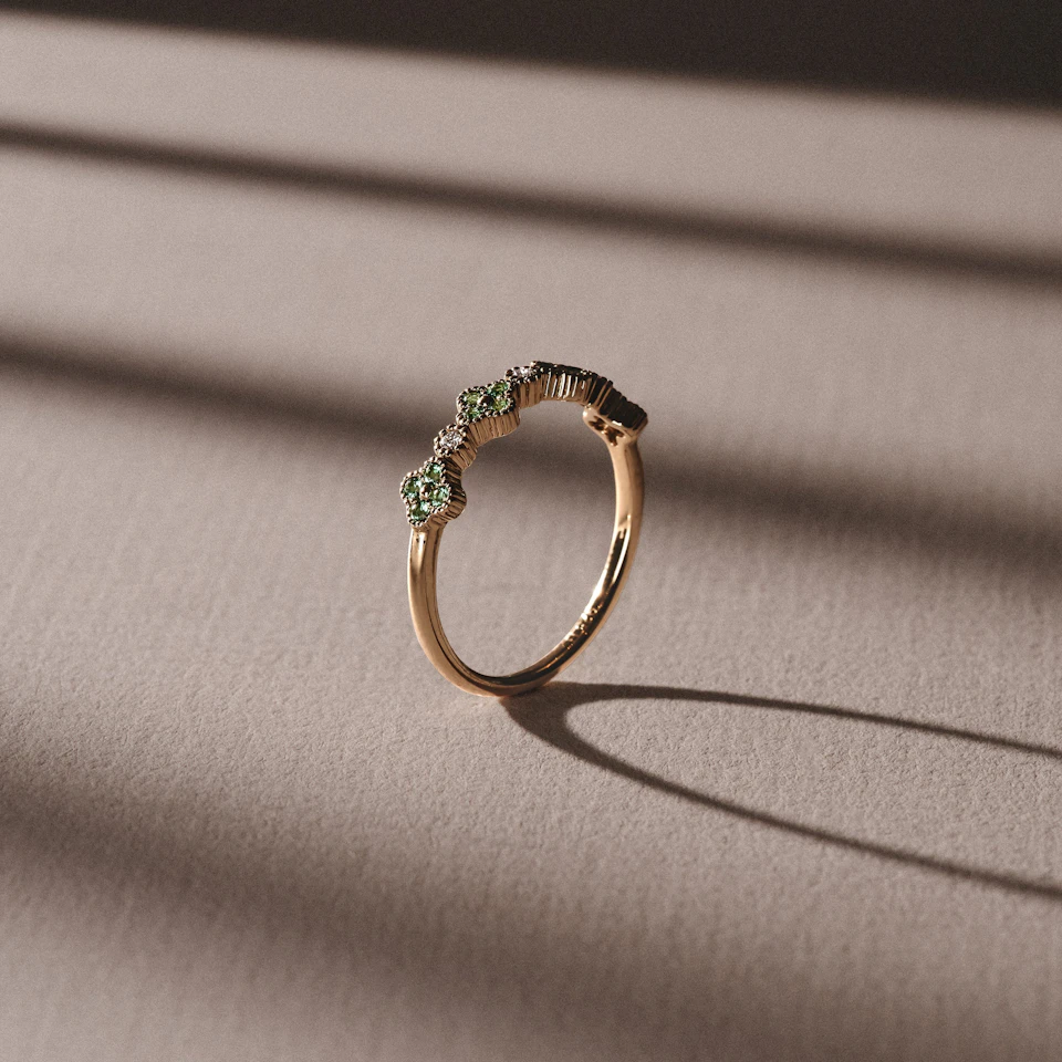 Alegria 4 Clover Lab Emerald Ring 0.18ct in 18k Gold Vermeil