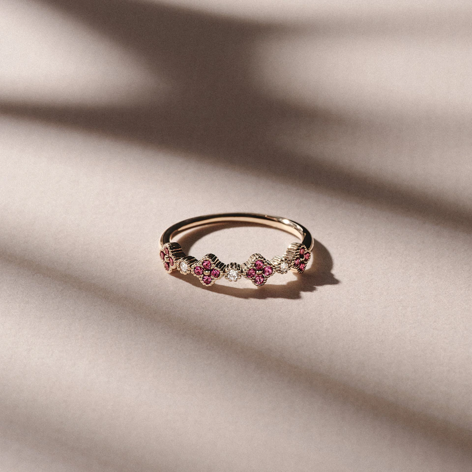 Alegria 4 Clover Lab Ruby Ring 0.18ct in 18k Gold Vermeil