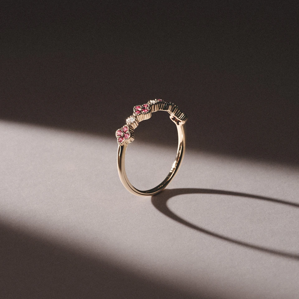Alegria 4 Clover Lab Ruby Ring 0.18ct in 18k Gold Vermeil