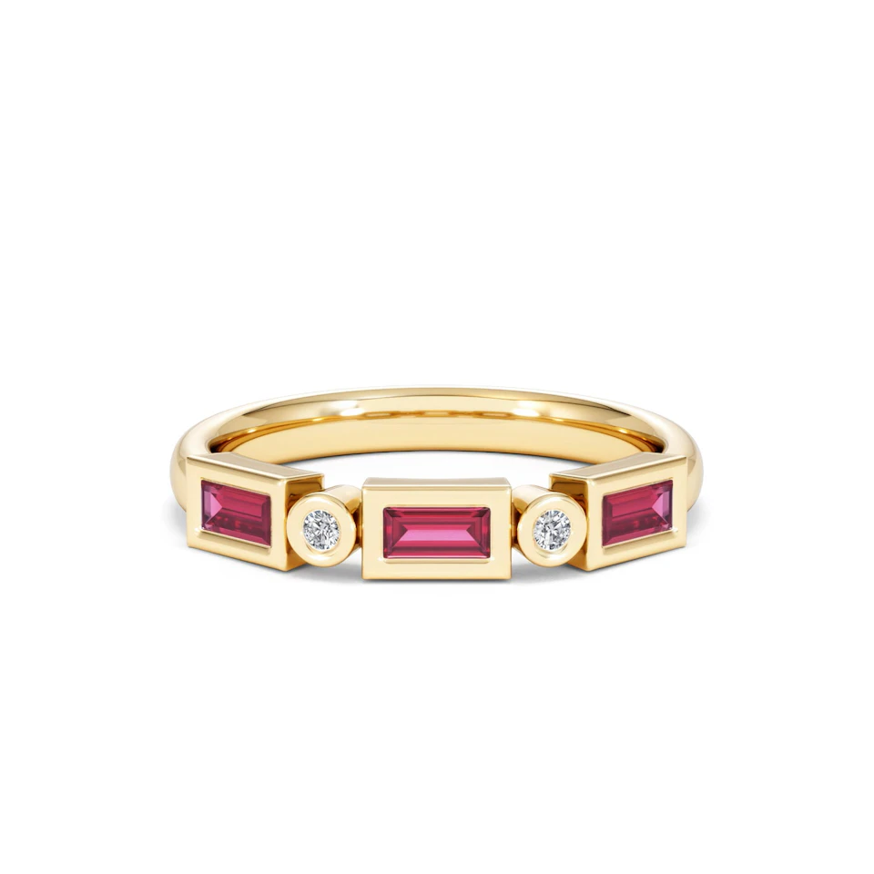 Forme 0.37ct Baguette Cut Lab Ruby 5 Stone Ring in 18K Gold Vermeil