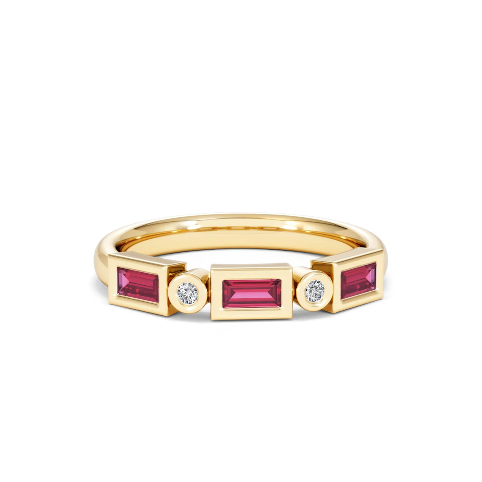Forme 0.37ct Baguette Cut Lab Ruby 5 Stone Ring in 18K Gold Vermeil