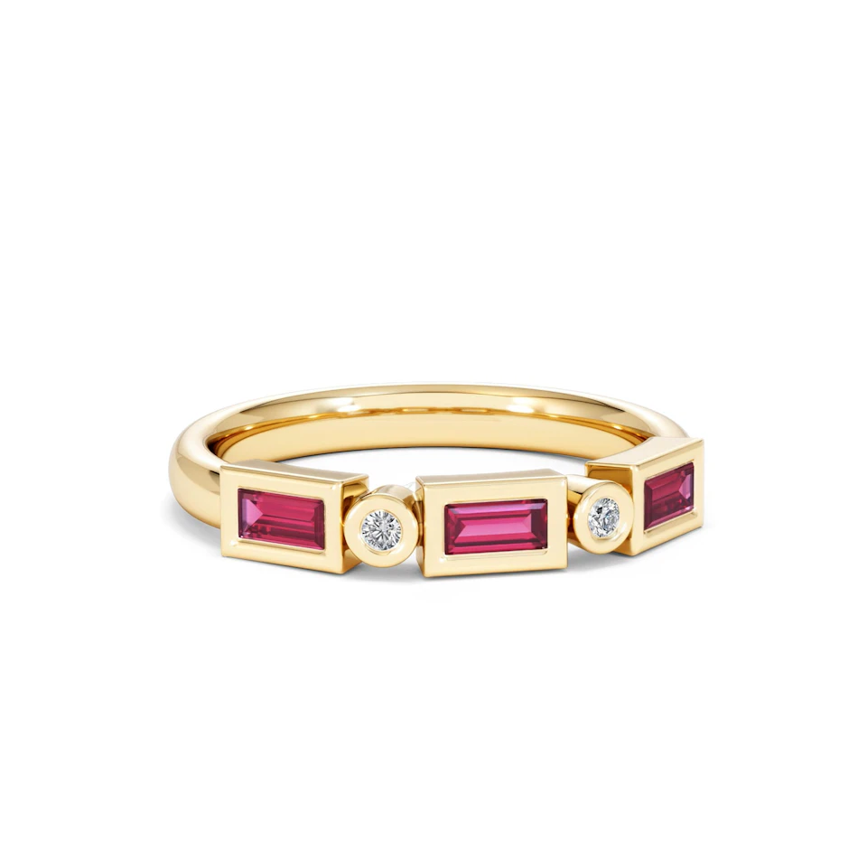 Forme 0.37ct Baguette Cut Lab Ruby 5 Stone Ring in 18K Gold Vermeil