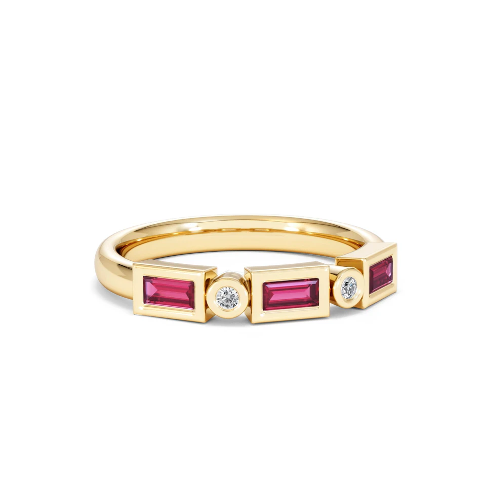 Forme 0.37ct Baguette Cut Lab Ruby 5 Stone Ring in 18K Gold Vermeil